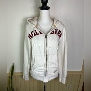 Vintage Y2K Hollister Mens S Thick Full Zip Hoodie Graphic Preppy Logo Distress